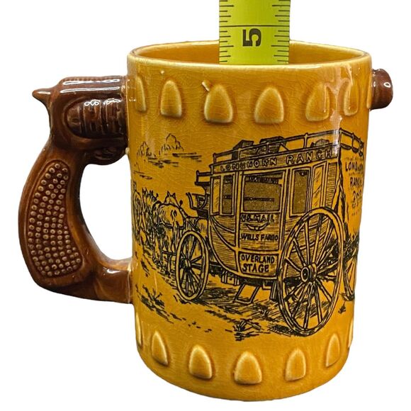 VTG Wells Fargo Longhorn Stagecoach Western Pistol Revolver Coffee Mug Ceramic - Picture 3 of 8